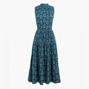 J Crew block print cotton tiered midi dress, NWT